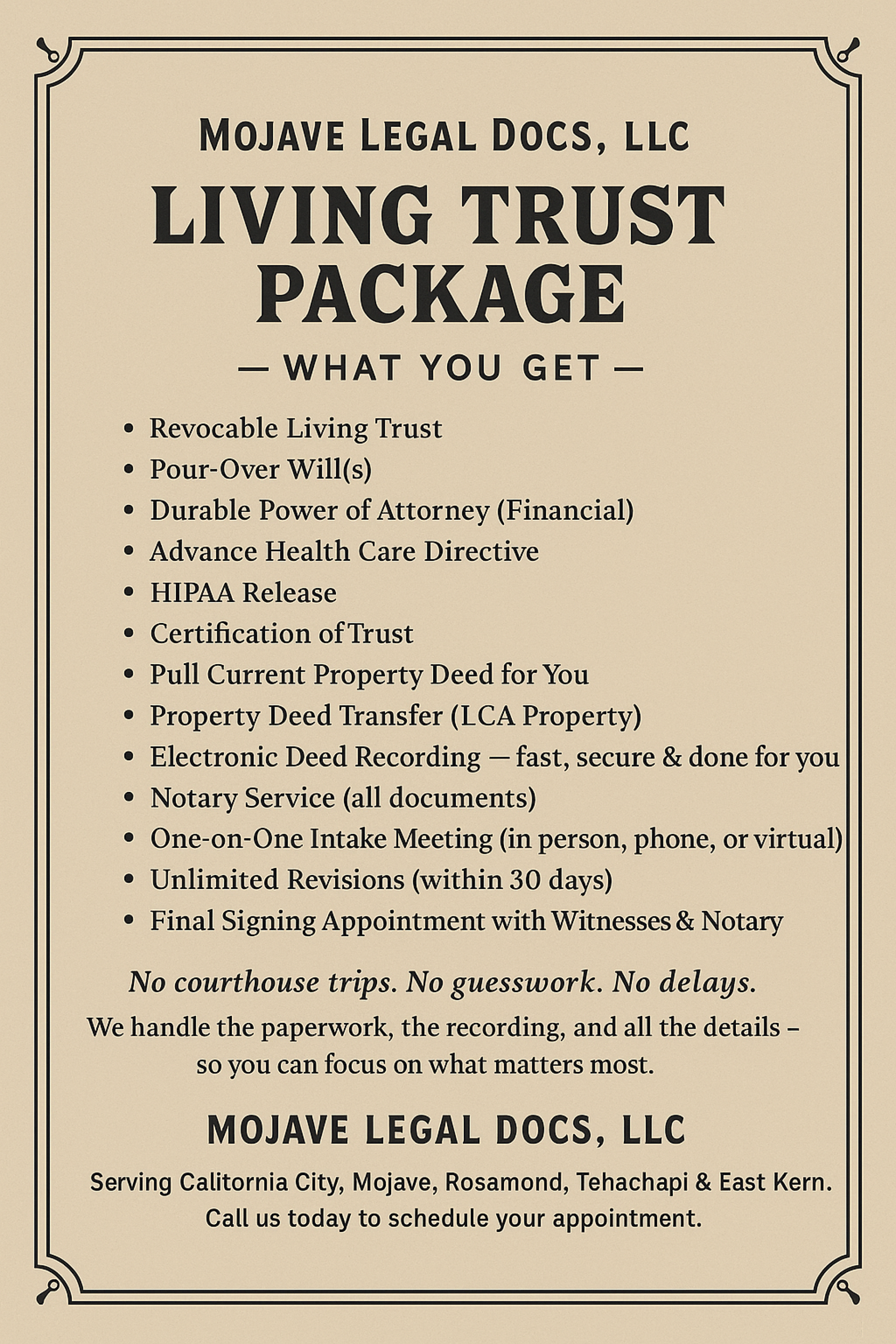 Living Trust Service for East Kern County